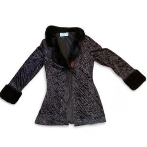 Vtg 90s AVANTAGE Burnout Velvet Duster Jacket Faux Fur Trim Whimsigoth Y2K Rare